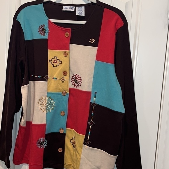 Southwest tribal western boho folk Blair button down patchwork top size XL - Picture 10 of 10